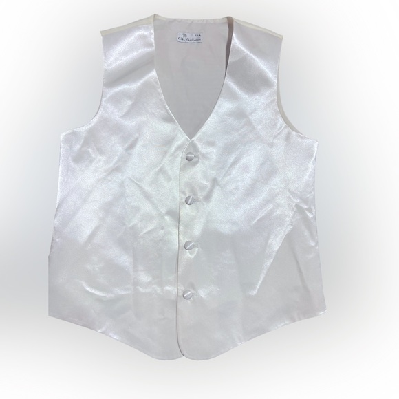 Boys White Silky Solid Vest and Matching Tie Set Calla Collections Brats Boys 14 - Picture 2 of 4